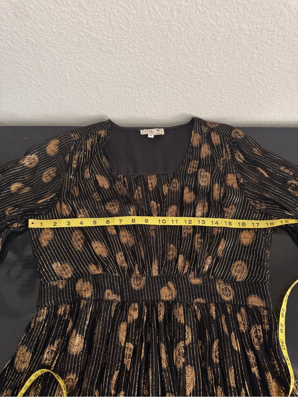 MILLE Caye Maxi Butterfly Sleeve Black Gold Metallic Dress - Picture 7 of 12